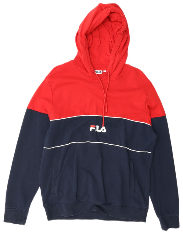 Fila Mens Graphic Hoodie Jumper Médio Azul Marinho Colourblock Algodão