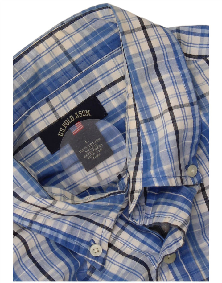 US Polo Assn. Camisa masculina grande algodão xadrez azul