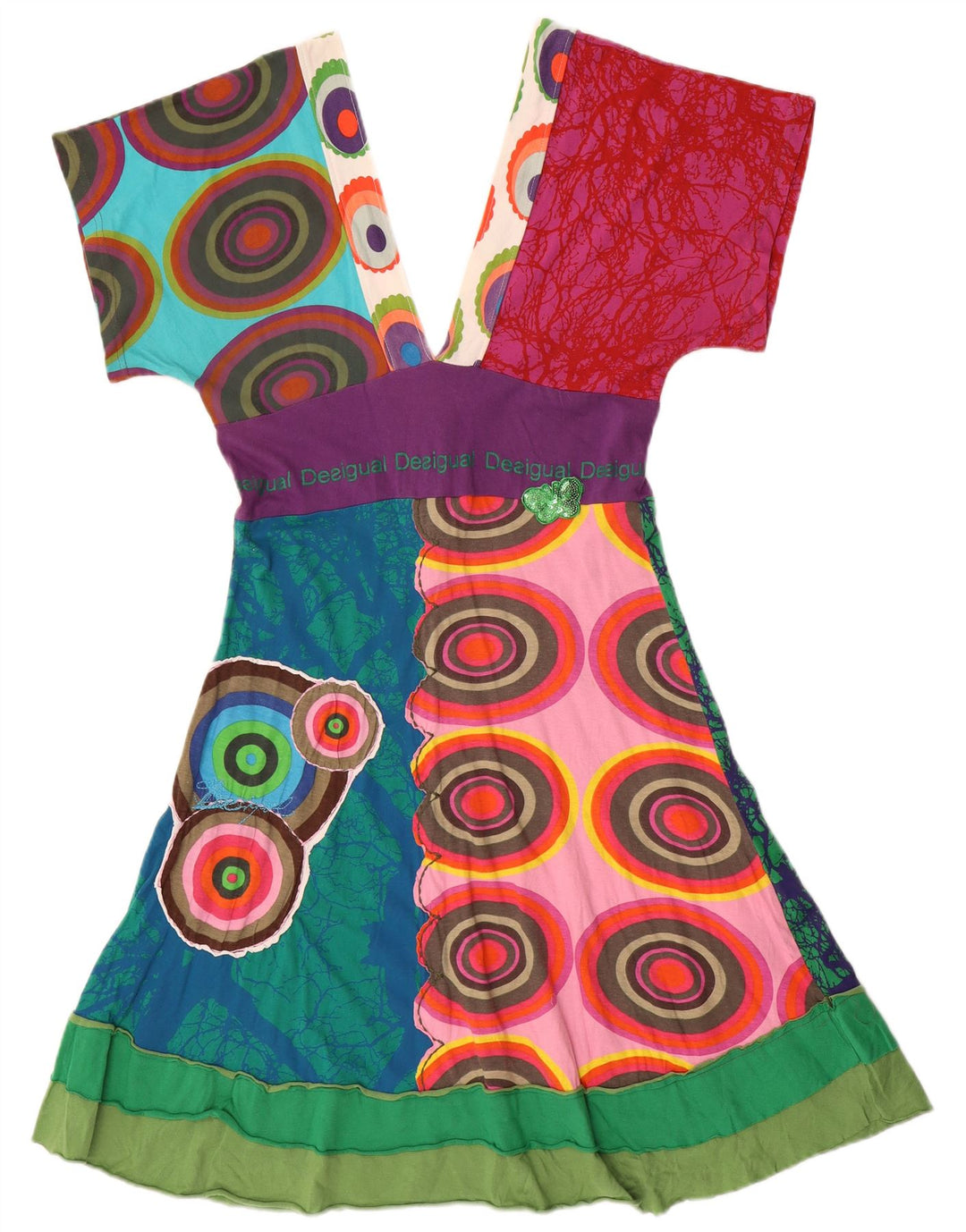 Vestido feminino Desigual com padrão abstrato linha A UK 12 médio multicolorido