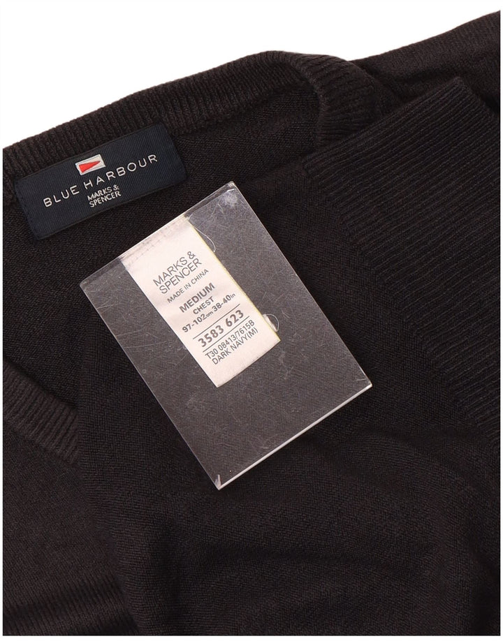 Suéter masculino MARKS & SPENCER Blue Harbor com decote em V médio preto