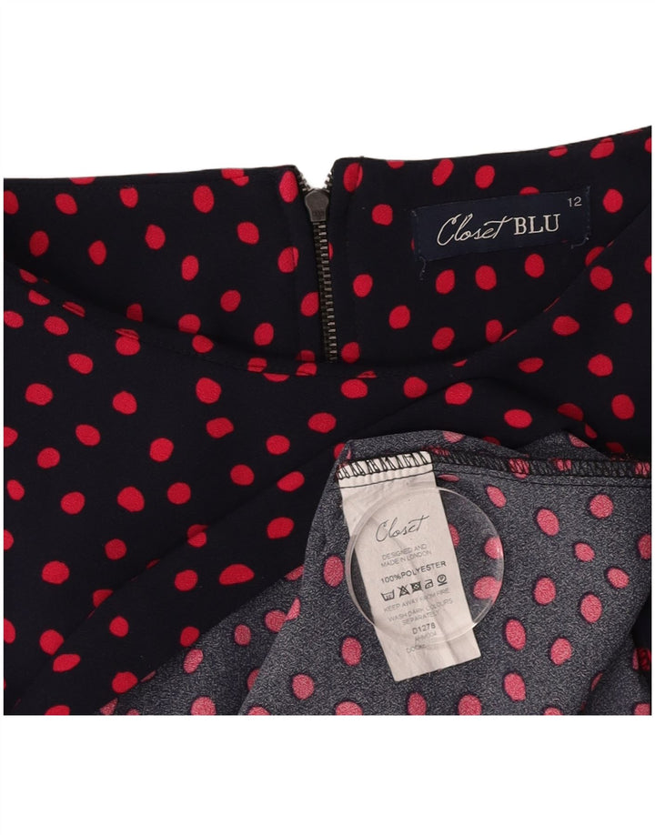 CLOSET Vestido básico feminino UK 12 médio azul marinho bolinhas poliéster