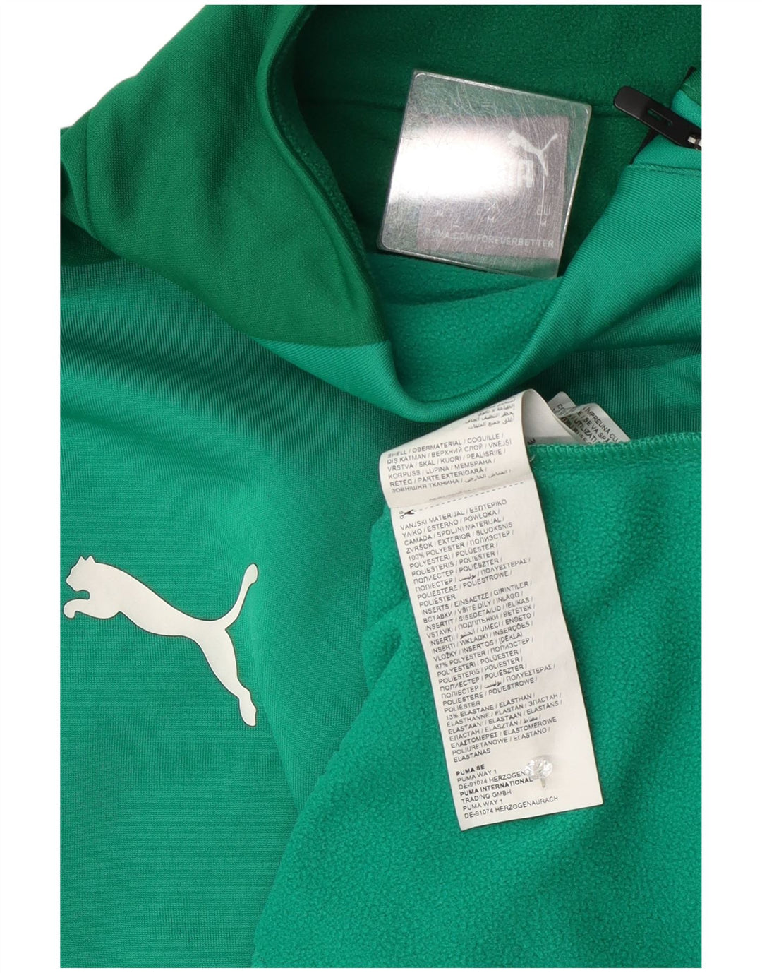 Suéter masculino Puma com zíper e gola em poliéster colorblock verde médio