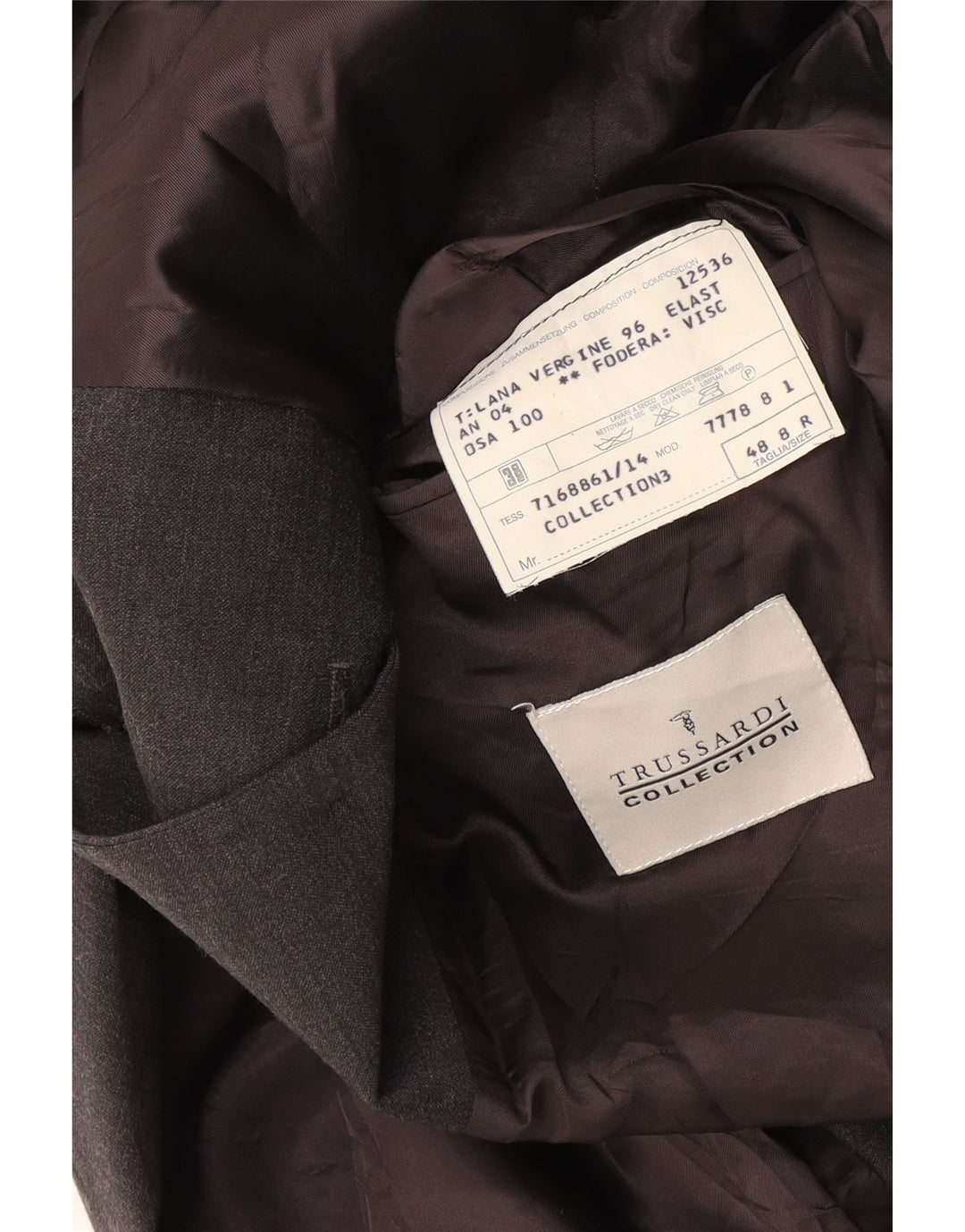 Trussardi Jaqueta masculina Longline 4 botões Blazer IT 48 cinza médio