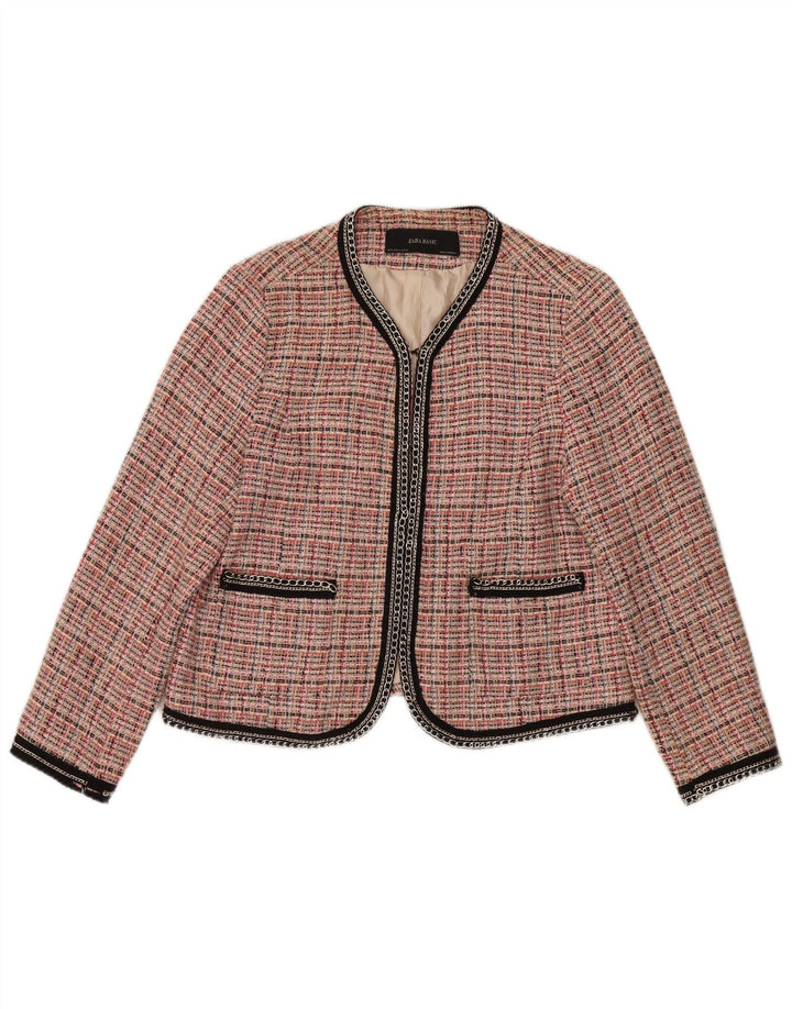 Jaqueta blazer feminina Zara UK 18 XL algodão xadrez rosa