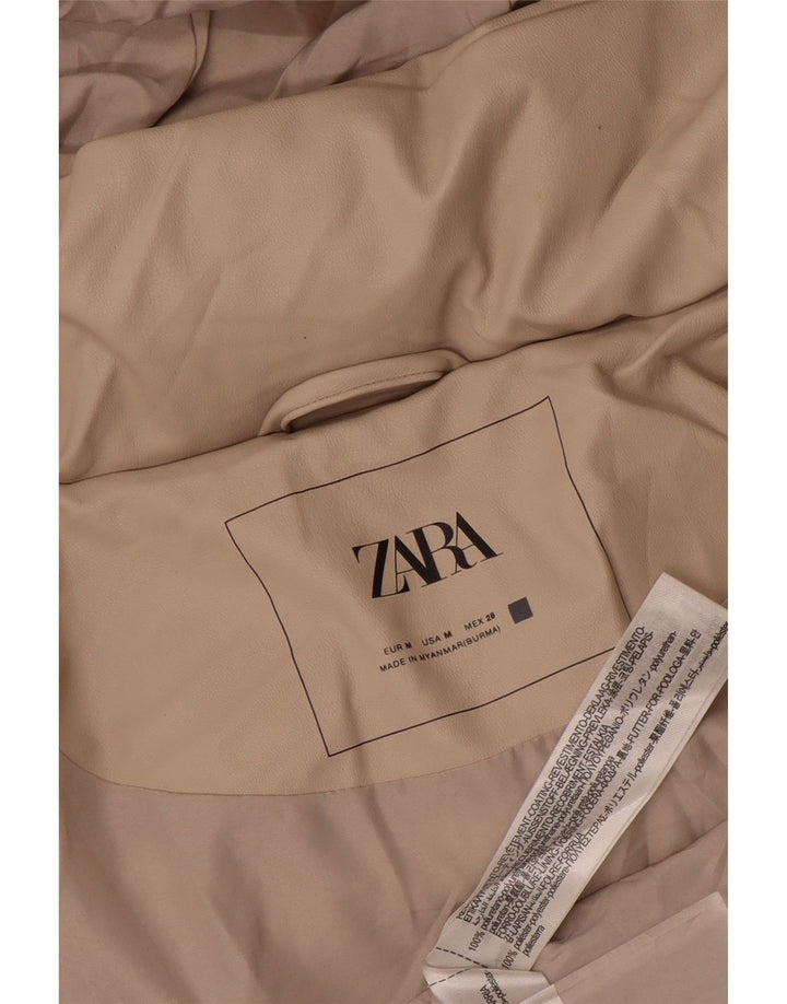 Jaqueta acolchoada com capuz grande Zara para mulher UK 14 poliuretano bege médio