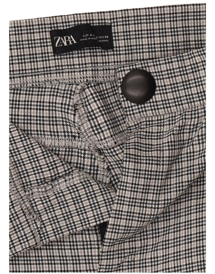 ZARA Calça feminina casual bootcut pequena W26 L26 cinza Chevron