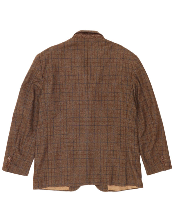 Jaqueta blazer masculina Brooksfield com 3 botões Reino Unido 40 grande lã xadrez marrom