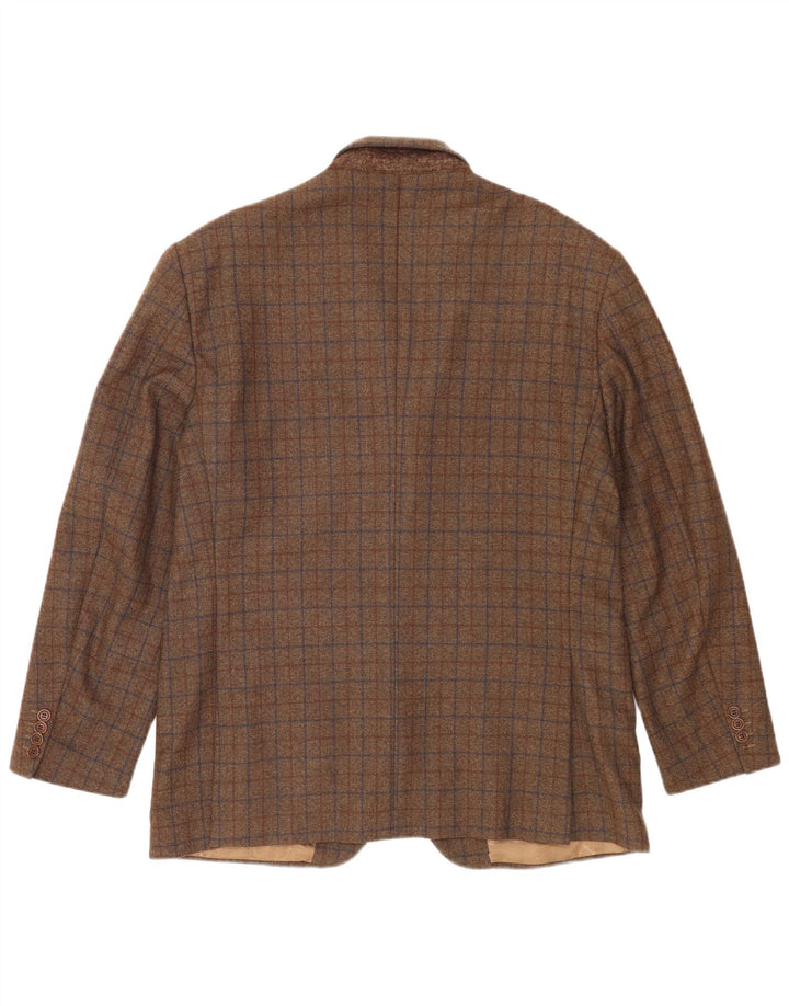 Jaqueta blazer masculina Brooksfield com 3 botões Reino Unido 40 grande lã xadrez marrom