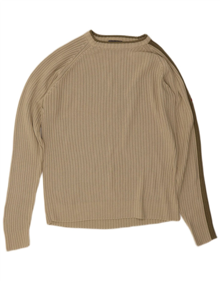 Suéter vintage masculino com gola canoa listrado verde médio
