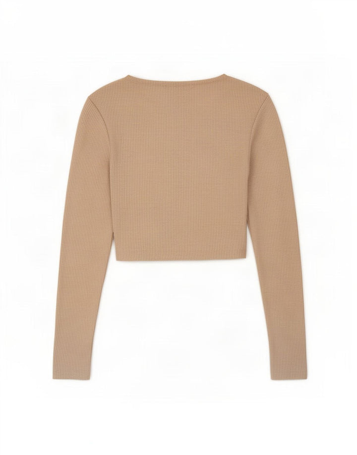 Zara Crop Top Feminino Manga Longa Reino Unido 8 Pequeno Poliéster Bege
