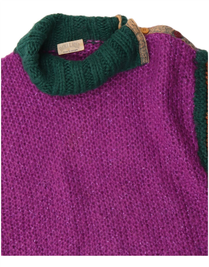 Suéter feminino vintage com gola redonda Reino Unido 12 bloco colorido rosa médio