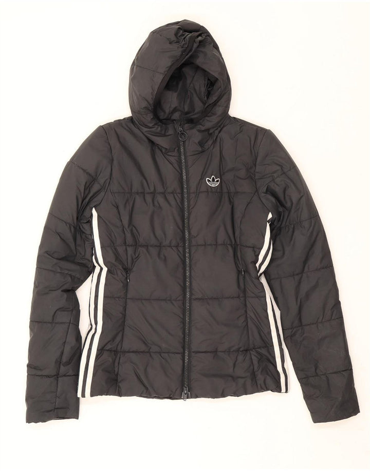 Casaco acolchoado com capuz feminino Adidas UK 6 XS preto poliéster