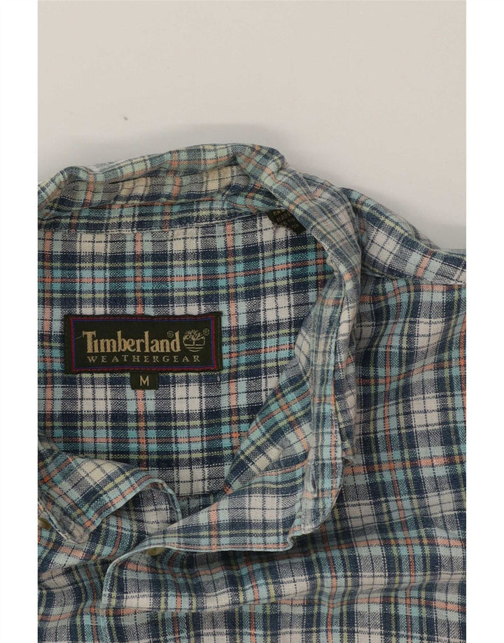 Camisa masculina de manga curta Timberland, linho xadrez azul médio