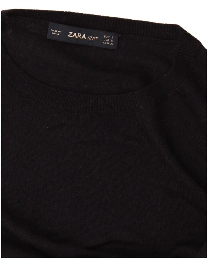 Zara Suéter feminino com gola redonda e gola redonda, preto pequeno, 10
