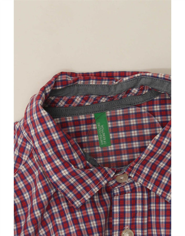 Camisa masculina Benetton pequena xadrez vermelha