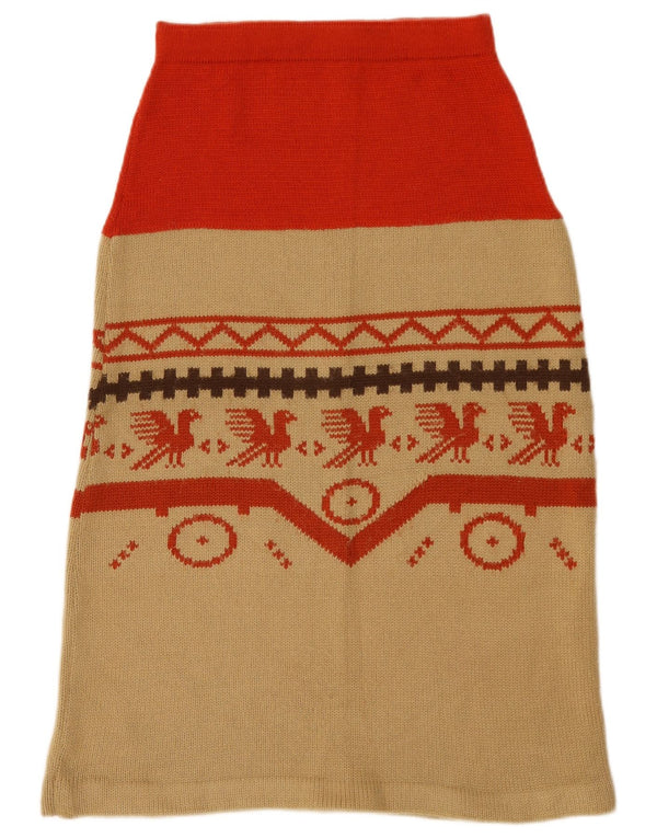 Saia feminina vintage em malha A-Line W26 pequena geométrica bege