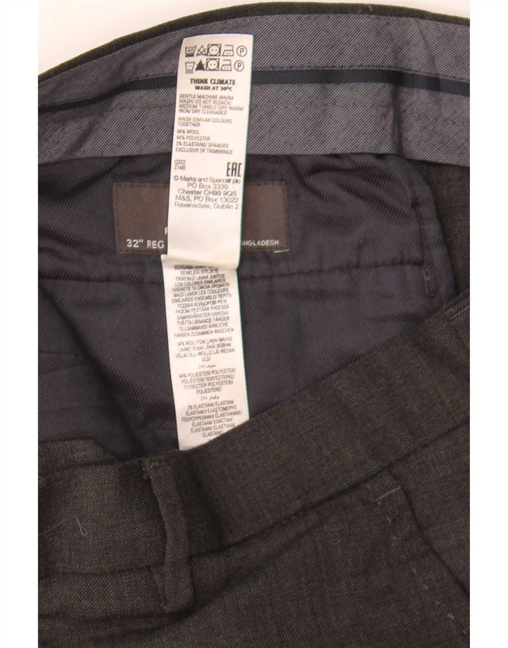 Calça masculina de ajuste regular Marks & Spencer W32 L31 lã cinza