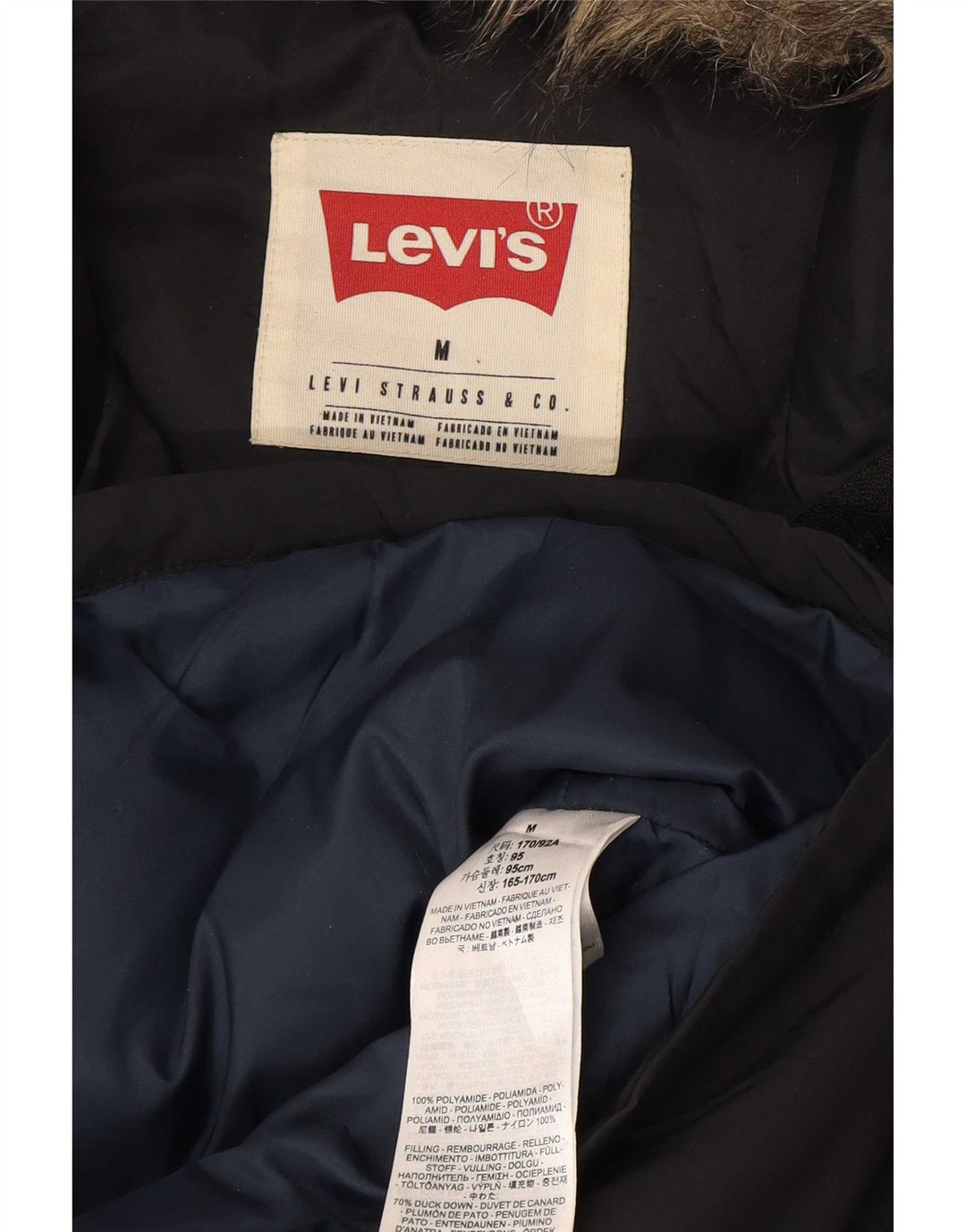 Casaco acolchoado com capuz masculino Levi's UK 38 médio preto poliamida