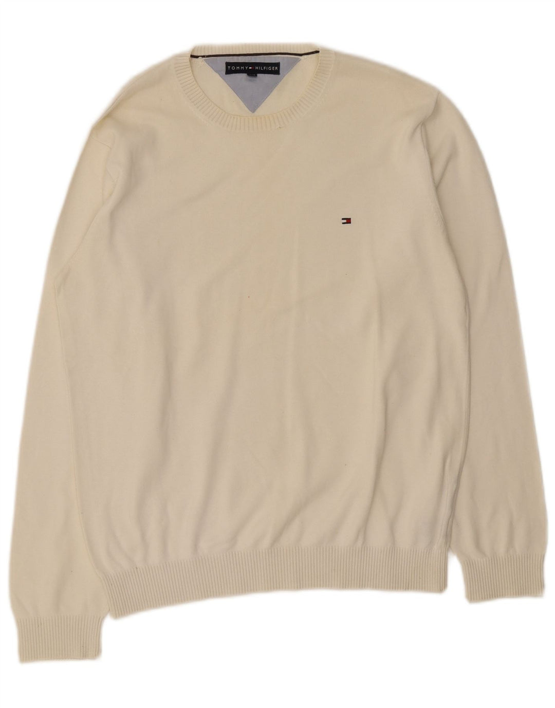 Suéter masculino Tommy Hilfiger com gola redonda, grande algodão branco