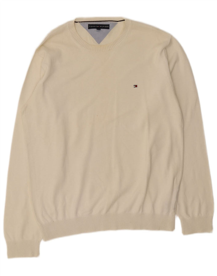 Suéter masculino Tommy Hilfiger com gola redonda, grande algodão branco