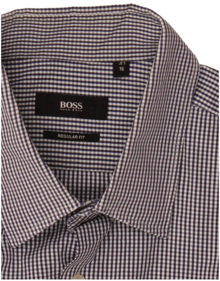 Camisa masculina de ajuste regular Hugo Boss tamanho 41 16 grande azul guingão
