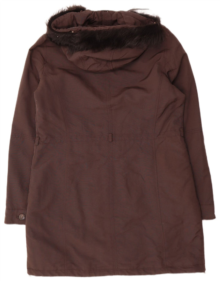 Jaqueta parka feminina Massimo Dutti com capuz Reino Unido 14 poliéster marrom médio