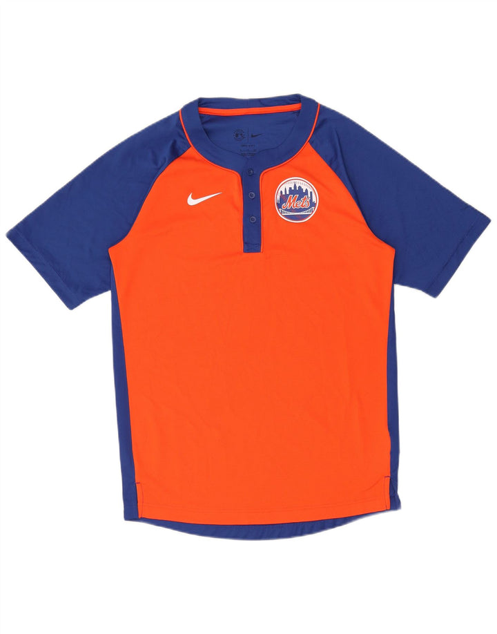 Camiseta masculina Nike New York Mets Top pequeno laranja colorblock poliéster