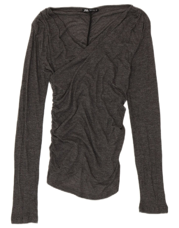 Blusa feminina ZARA UK 12 poliéster cinza médio