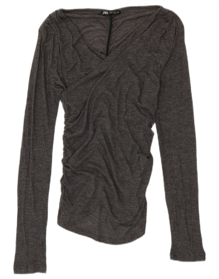 Blusa feminina ZARA UK 12 poliéster cinza médio