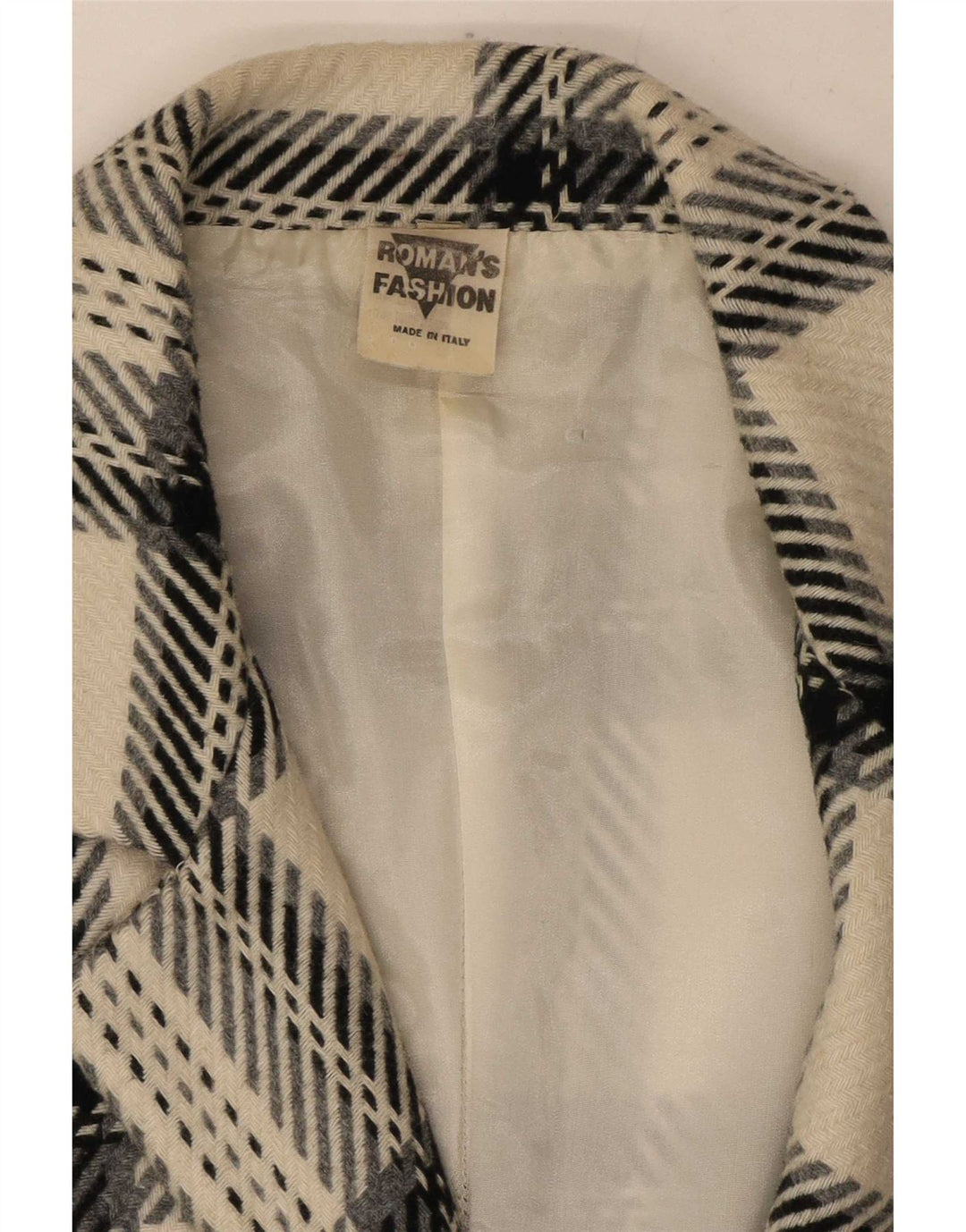 Jaqueta blazer feminina vintage com 2 botões Reino Unido 12 lã xadrez branca média