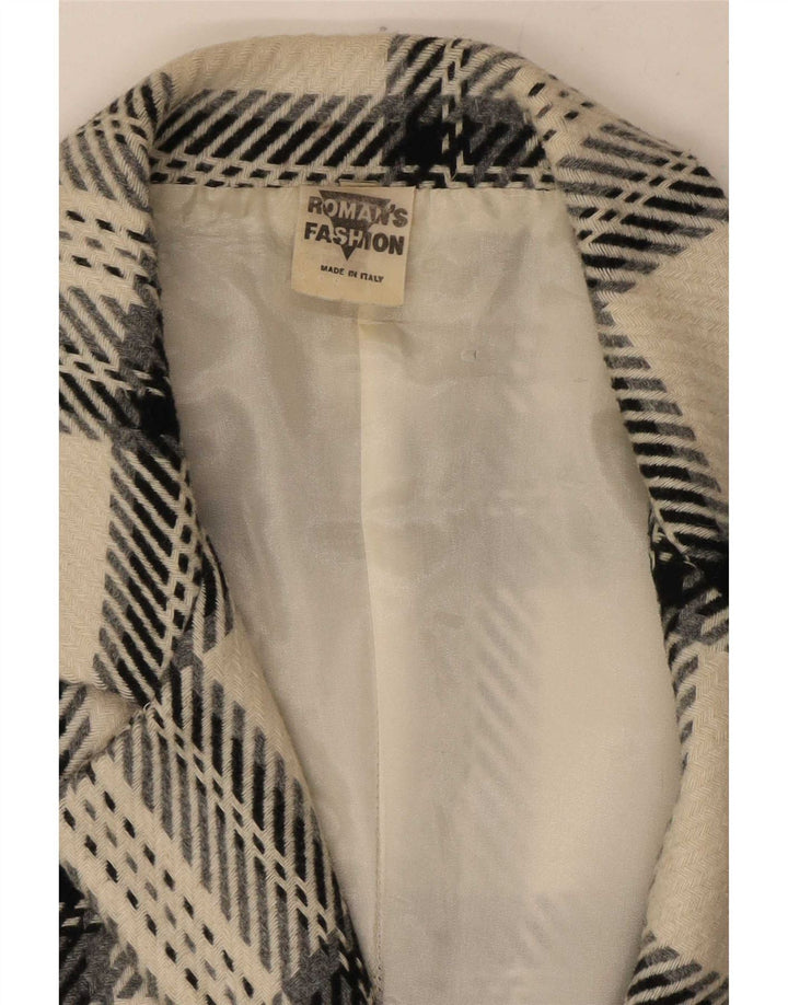 Jaqueta blazer feminina vintage com 2 botões Reino Unido 12 lã xadrez branca média