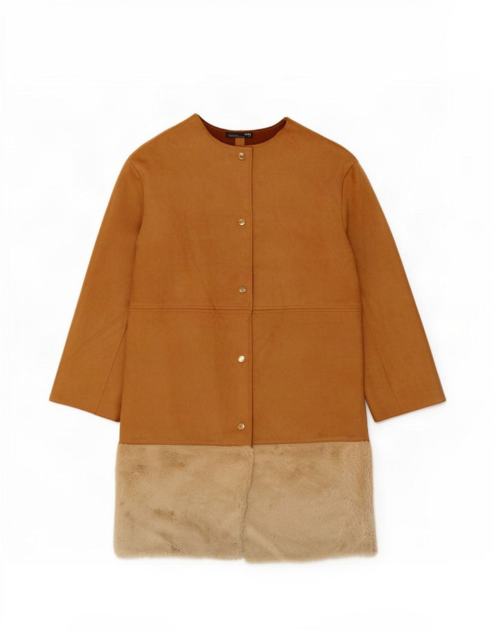 Sobretudo feminino Zara UK 14 poliéster colorblock marrom médio