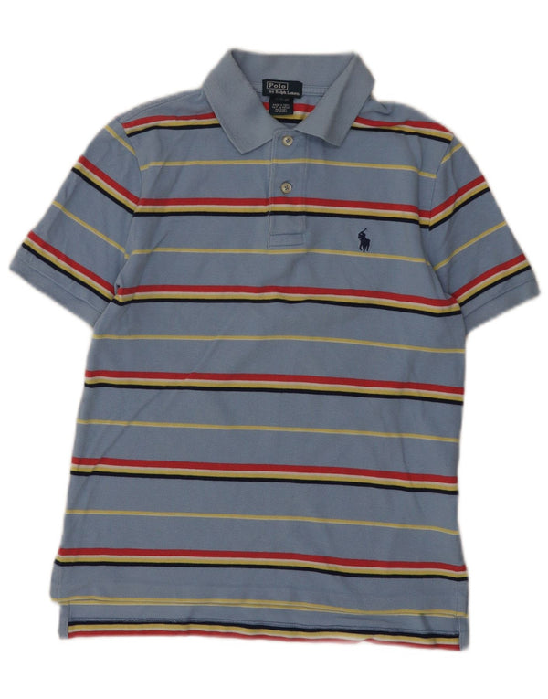 Camisa polo masculina Polo Ralph Lauren 10-11 anos algodão listrado azul médio