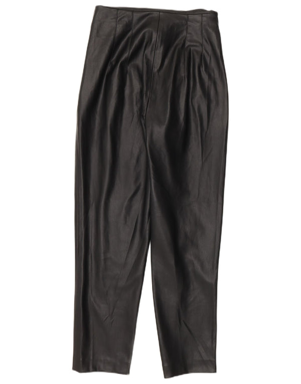 Zara Calça feminina de cintura alta cônica de couro sintético pequena W26 L27 preta