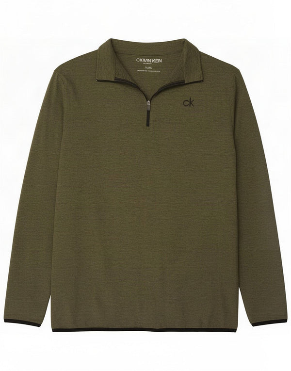 Calvin Klein Mens Zip Neck Pullover Treino Top XL Khaki Flecked