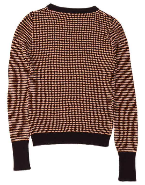 Suéter feminino Zara com gola redonda e gola redonda, listrado marrom médio, Reino Unido 12
