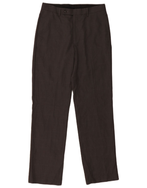 CALVIN KLEIN Calça masculina de terno reto W30 L32 poliéster xadrez cinza