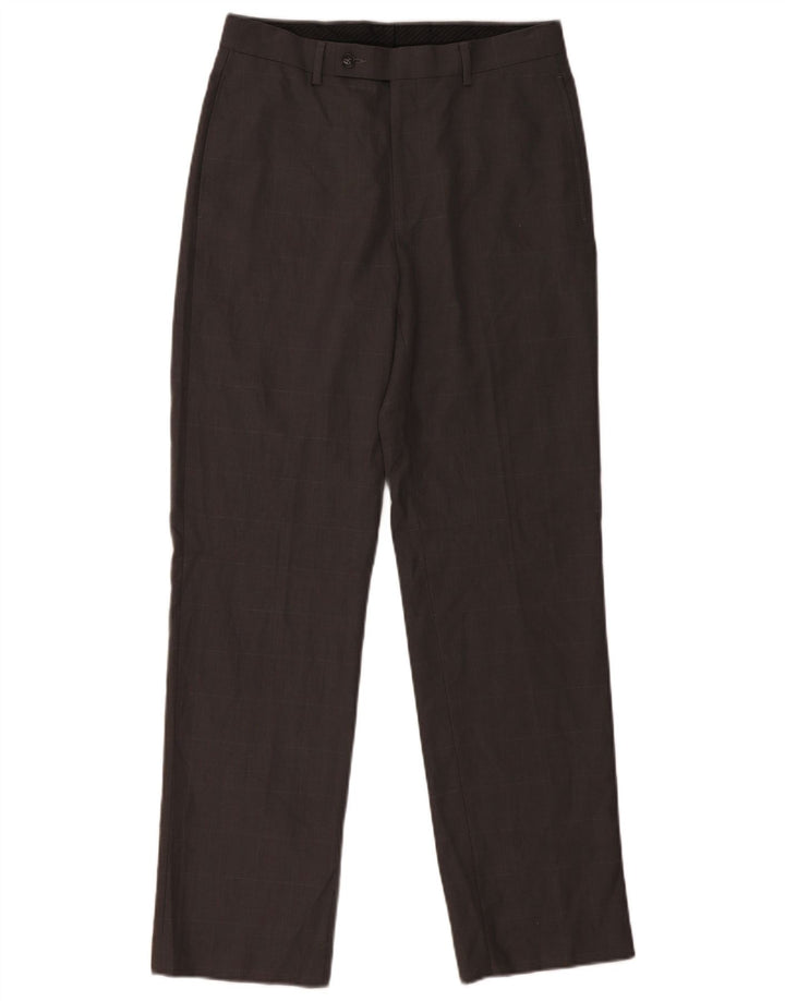 CALVIN KLEIN Calça masculina de terno reto W30 L32 poliéster xadrez cinza