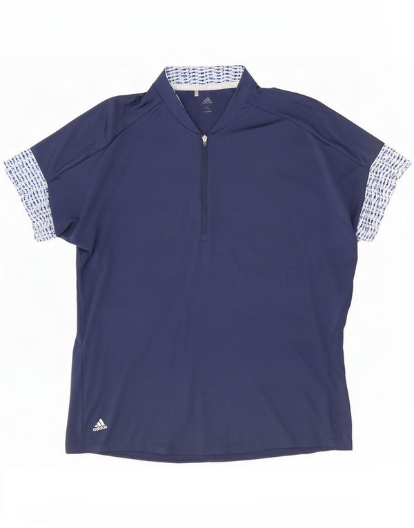 Adidas Mens Zip Neck T-Shirt Top XL Azul Marinho Salpicado