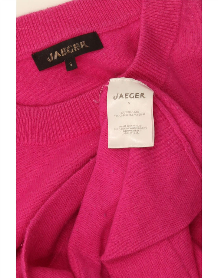 Suéter feminino Jaeger com gola redonda, Reino Unido, 10 lã rosa pequena