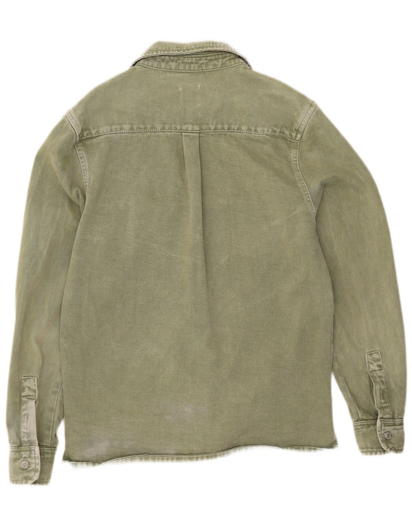 Camisa jeans masculina ZARA com ajuste relaxado de algodão verde médio