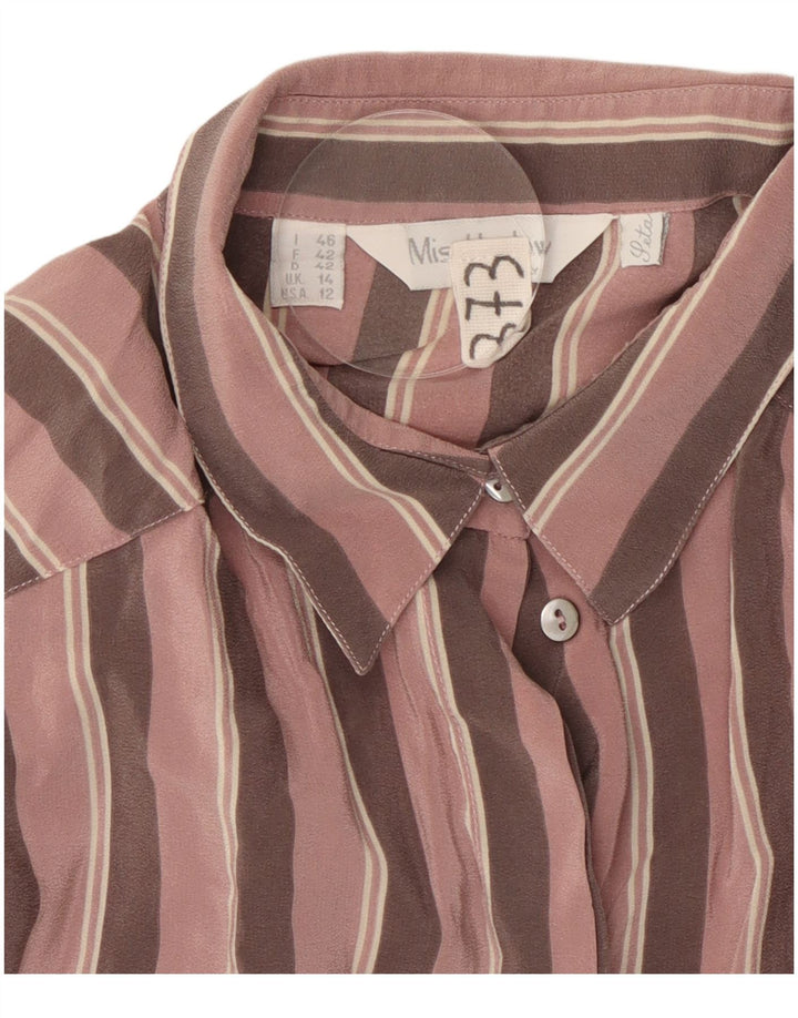 Blusa feminina VINTAGE Reino Unido 14 grande seda listrada rosa