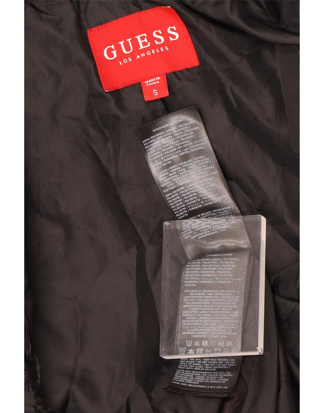 Jaqueta feminina acolchoada gráfica Guess UK 10 pequena poliéster preta