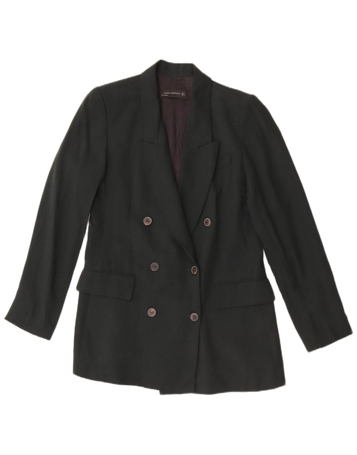 Jaqueta blazer feminina Zara com peito duplo UK 10 Lyocell verde pequeno