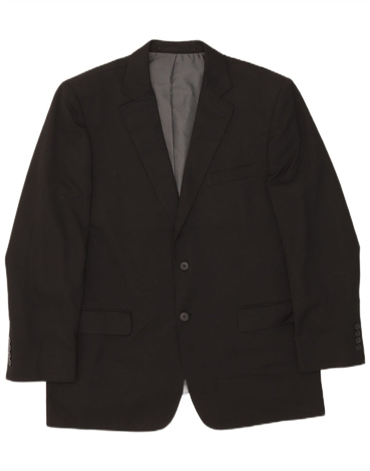 Jaqueta blazer masculina de 2 botões Marks & Spencer Reino Unido 42 grande poliéster preto