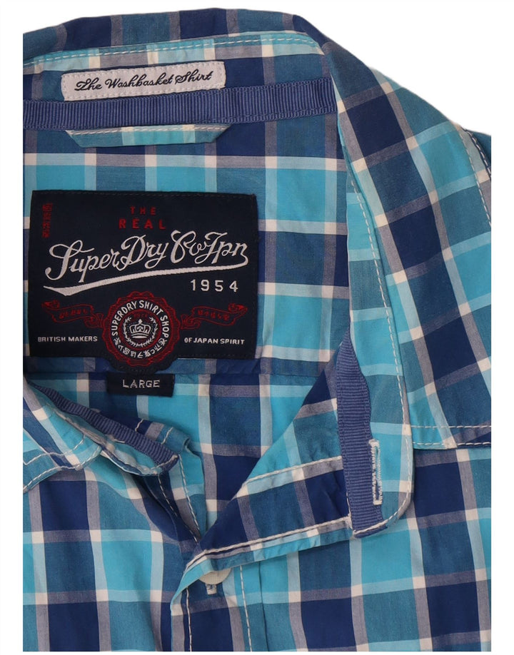 Camisa masculina Superdry grande algodão xadrez azul