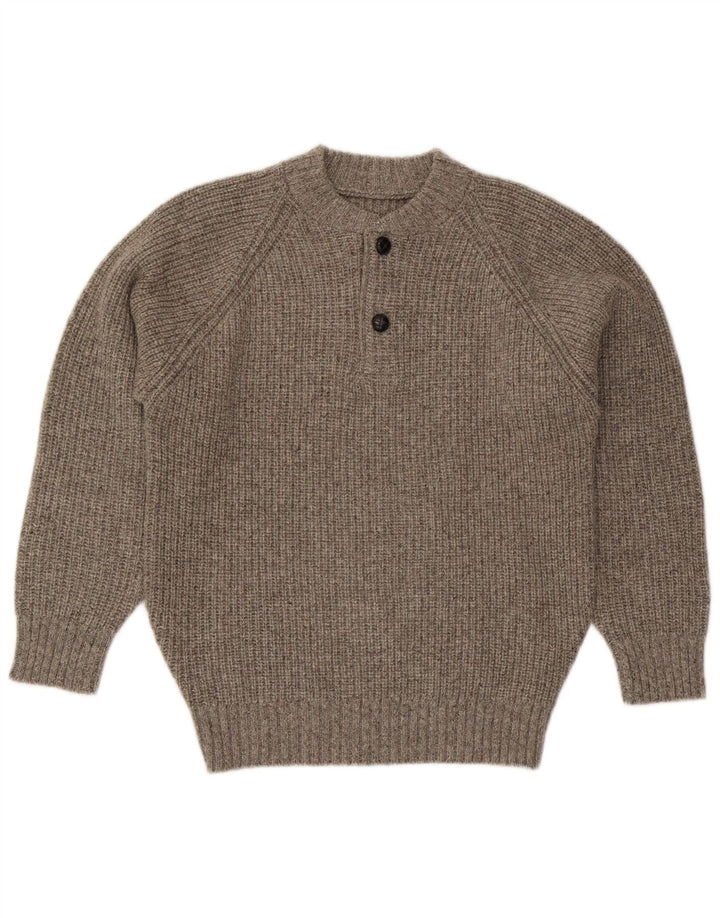 Suéter vintage masculino com gola redonda cinza médio