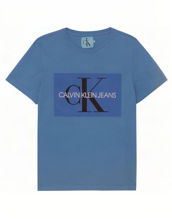 Calvin Klein Jeans Camiseta masculina gráfica Top médio algodão azul