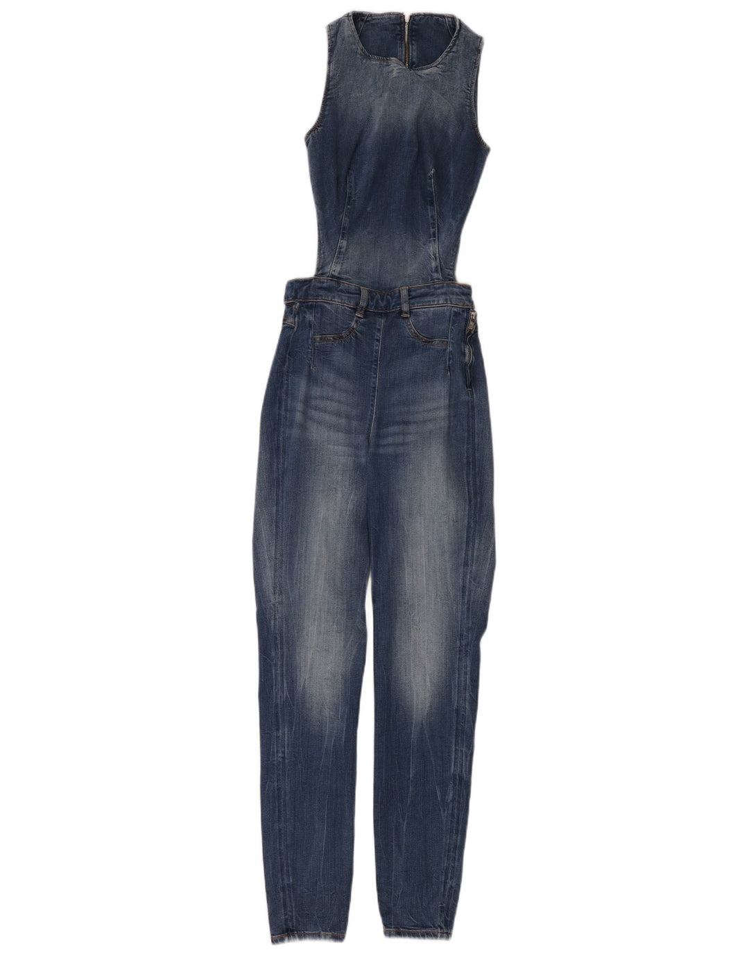 Macacão jeans feminino sem mangas Guess Reino Unido 12 Lyocell azul médio