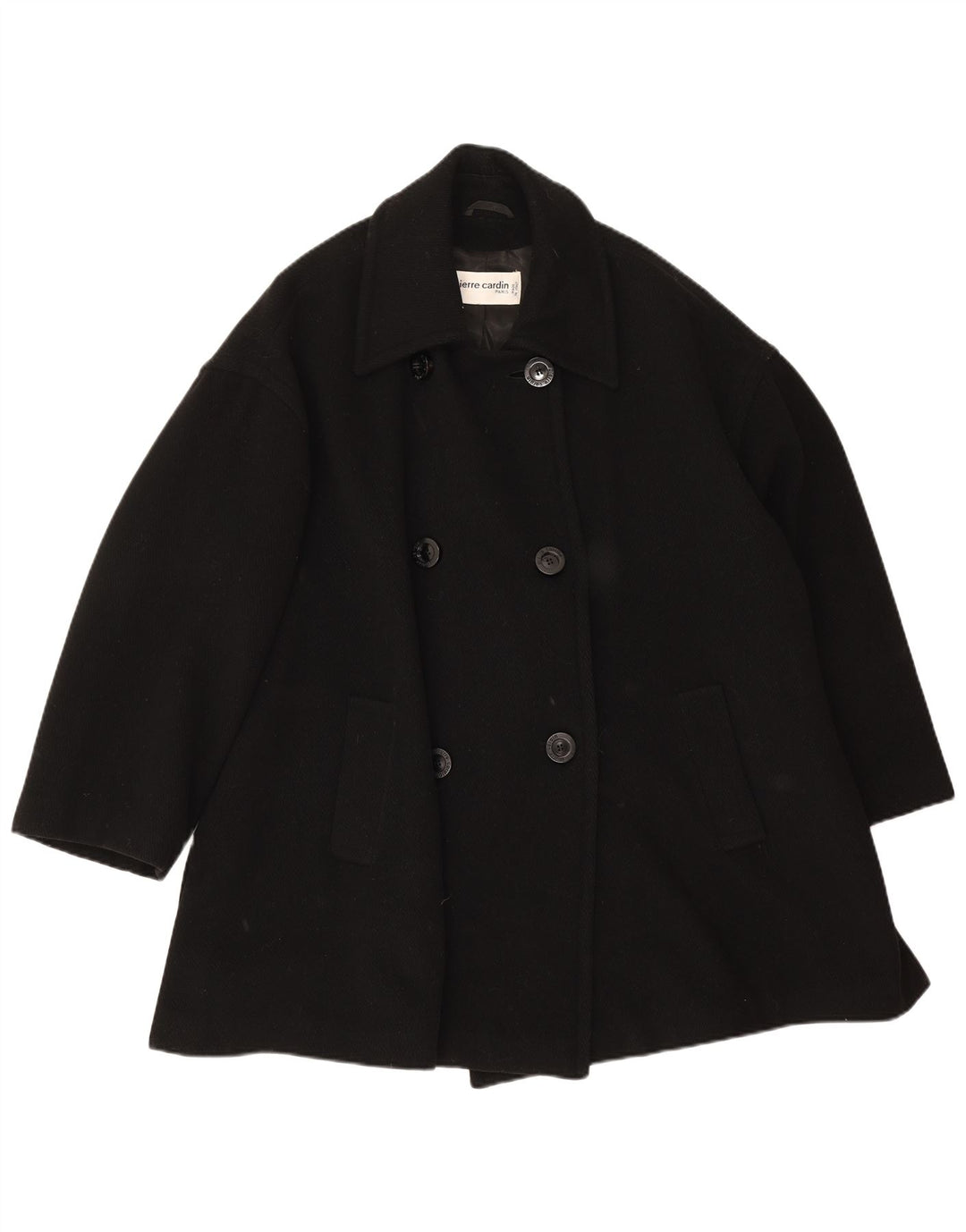 Casaco feminino Pierre Cardin com peito duplo Reino Unido 20 2XL lã preta